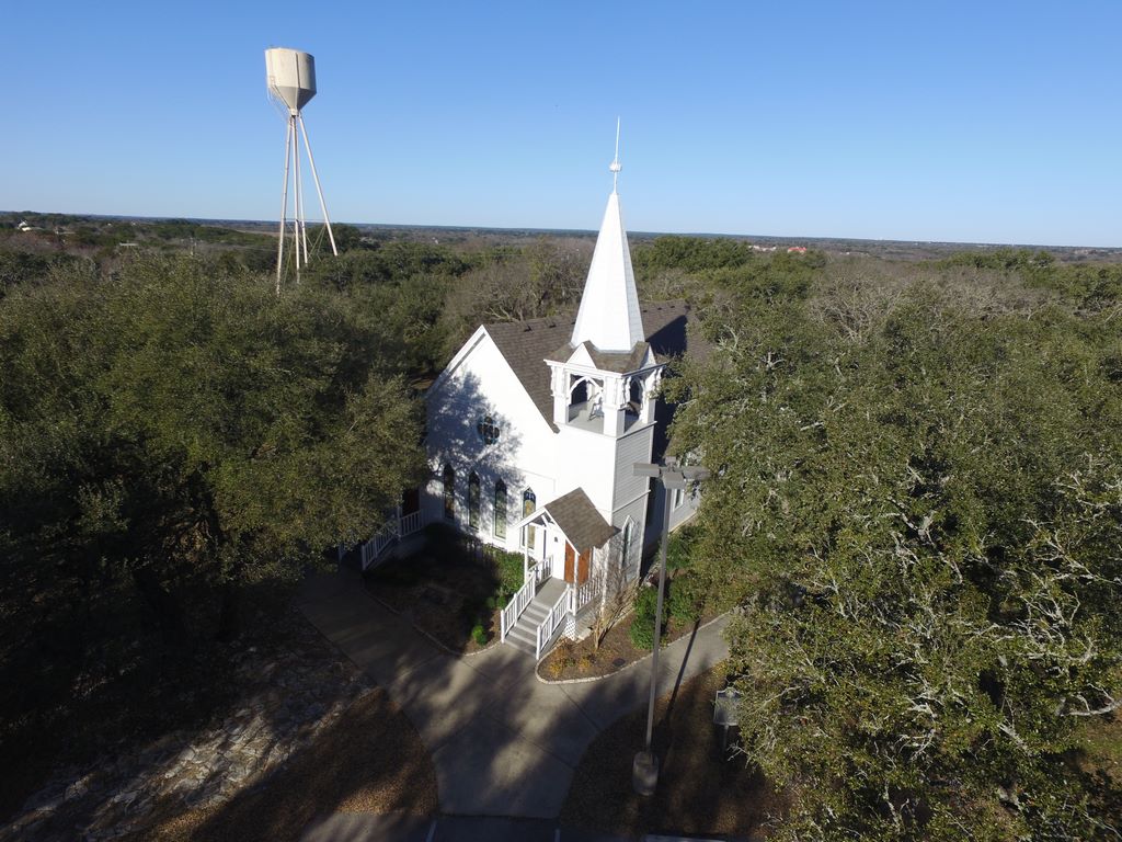 Steep roof planes and ridge lines on the historic Salado United Methodist Church